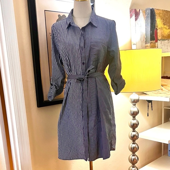 ⭐️Anthro’s Love Notes,Stylish & Slimming Vertical-Striped Shirt Dress,EUC,Size L - Picture 1 of 13